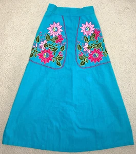 Vintage 70s Royer Embroidered Maxi Skirt Medium Flower Power High Waist - Picture 1 of 24