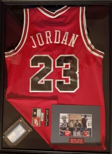 Signed MICHAEL JORDAN 1984 Nike Jersey & Jan 1987 Game Ticket In Wood Case Auto - Picture 1 of 13
