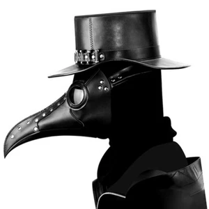 Halloween PU Leather Plague Doctor Mask Costume Bird Long Nose Beak Steampunk - Picture 1 of 6