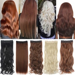 One Piece (5 Clips) Clip-on Long Wavy As Human Hair Extension 3/4Full Head USA - Picture 1 of 35