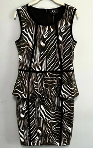 G By Giuliana Womens Black Animal Print Peplum Dress Sleeveless Size Medium NWOT - Picture 1 of 12