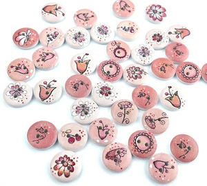 10 Knöpfe 15mm rund Blumen Rosen rosa Knopf Kinder Vintage Kinderknöpfe Blume - Picture 1 of 6