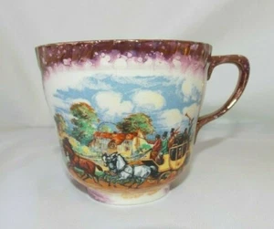 Gray's Pottery Stoke-on-Trent Inghilterra Viola Splash Lustre Cup Stage Coach Vintage - Foto 1 di 12