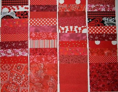 40 red 4" x 4" fabric squares 2 squares from 20 different prints - Image 1 of 2