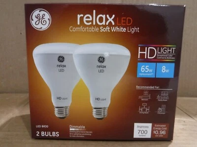 GE relax LED Dimmable BR30 65 watt replacement 700 lumens 2 bulbs NEW. - Image 1 of 4
