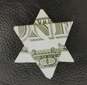 Davidstern Origami Dollar, Kruste, neuer 1 Dollar Schein sorgfältig gefaltet in Cellotasche - Bild 1 von 1