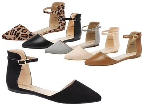 Women Ankle Strap Pointed Toe Comfortable D'Orsay Casual Ballet Flat Shoes - Picture 1 of 53