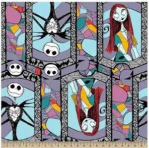 Nightmare Before Christmas Stained Glass Cotton Fabric - Picture 1 of 2