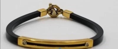 Baraka Diamond 18k Gold Bar Silicone Men's Bracelet 8.25 Inch or 21cm - Image 1 of 4