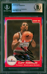 1985-86 Star CLIFF ROBINSON signierte Karte #114 mit Platten Auto Washington Bullets BAS - Bild 1 von 2