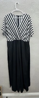 Mono Bloomchic Mujer Talla 12 Negro Blanco Rayas Manga Corta Fluido Cinturón Foto 1 de 4