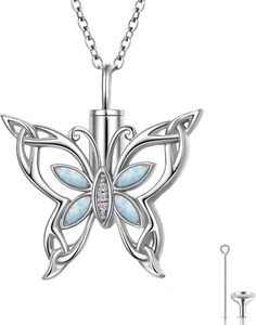 Sterling Silber Opal Schmetterling Einäscherung Urne Halskette für Asche Gedenk Anhänger - Bild 1 von 7