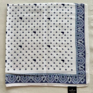 Handkerchief VTG Cotton Blue Geometric Floral Cat Border Damask Pocket Square 20 - Picture 1 of 4