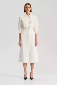 New With tags: RRP$400 SCANLAN THEODORE-SIZE 12-CREAM WHITE DENIM MIDI SKIRT - Picture 1 of 7