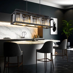 Kristallleuchte Luce a Sospensione Lampada Sala Pranzo 4 Fiamma Vetro Nero - Foto 1 di 11