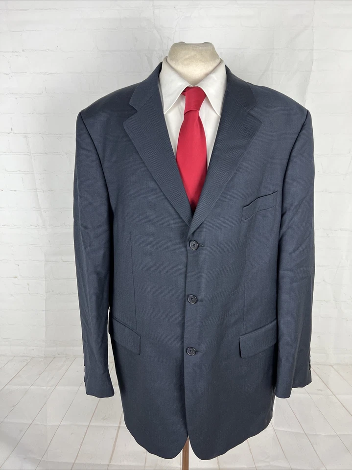 Jack Victor Men's Navy Blue Plaid Wool Blazer 48L $1,698 - Image 1 of 4