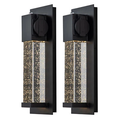 C CATTLEYA 2-Pack Dusk to Dawn LED Outdoor Wall Light with Outlet and Clear Bubble Glass