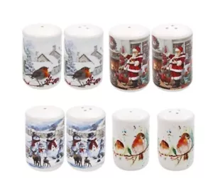 Weihnachten Salz & Pfefferstreuer Set Rotkehlchen Santa Schneemann Rotkehlchen festlich Geschenk verpackt - Bild 1 von 11