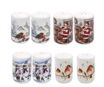 THE LEONARDO COLLECTION Christmas Salt & Pepper Cruet Set Robins Santa Snowman Robin Festive Gift Boxed