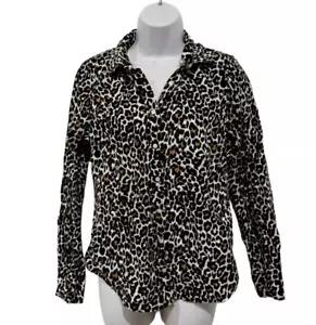 J Crew Mujer Talla 8 Calce Ajustado Abotonado Manga Larga Estampado Leopardo Mezcla de Lino - Imagen 1 de 6