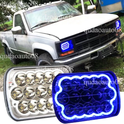 Pair 7X6" LED Headlights Hi/Lo Blue Halo DRL fit GMC C1500 C2500 C3500 1979-1986 - Image 1 of 4