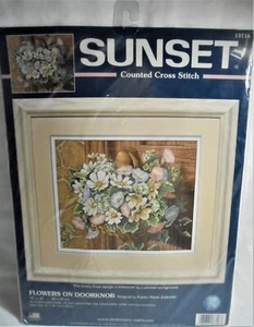 "FLOWERS ON DOORKNOB" Cross Stitch Kit-Dimensions/Sunset #13716-New-Sealed - Picture 1 of 3