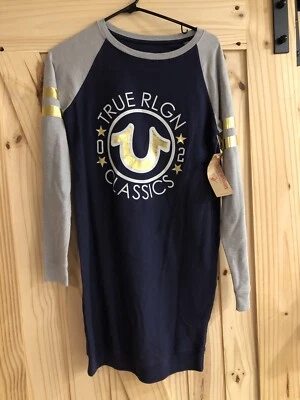 True Religion Cotton Blend Long Sleeve Graphic Shirt Dress Knee Length XS NWT - Изображение 1 из 4