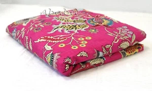 5 YD Indian Cotton Running Fabric Pink Multi Floral Printed Dressmaking Fabric - Picture 1 of 11