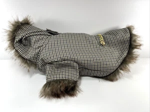Doggy Dolly W259 Shinori Dog Coat with Hood and Faux Fur Brown Tweed Winter Coat - Picture 1 of 12