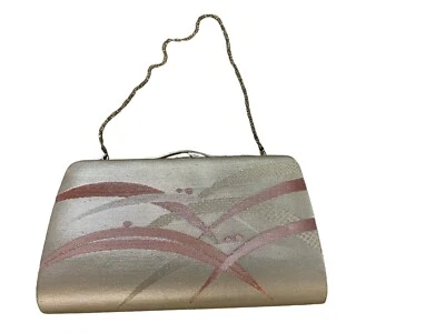 Vintage Japanese Kimono Silk Bag Clutch Bag Evening Party Cocktail w/ Chain - Image 1 of 4