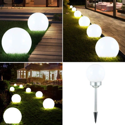 Außenlampe Solarlampe Gartenleuchte LED Erdspieß Terrassenlampe Kugellampe weiß - Bild 1 von 2