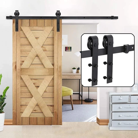 6.6FT Sliding Barn Door Hardware Kit Single Door Rail Track Slide Smoothly Black Cover
