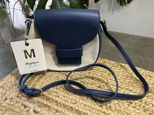 New With Tags Miztique Navy Blue & Cream Handbag Purse Shoulder Bag - Picture 1 of 7