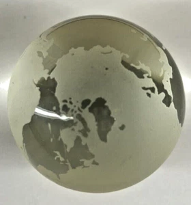 Vintage Signed Tiffany & Co Clear & Frosted Etched Glass World Globe Paperweight - Picture 1 of 6