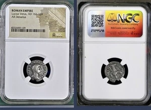 Kaiser Lucius Verus Silber Denar 161-169 n. Chr. NGC original römische Münze rar - Bild 1 von 10