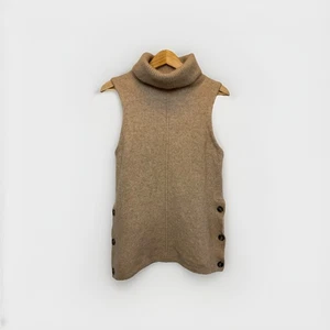 Autograph M&S UK 8 Beige Wool Camel Hair Mix Roll Neck Jumper Sleeveless - Picture 1 of 13
