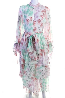 Rochas 女式拉链高领抽象薄纱长裙白色 40 码 — 第 1/4 张图片