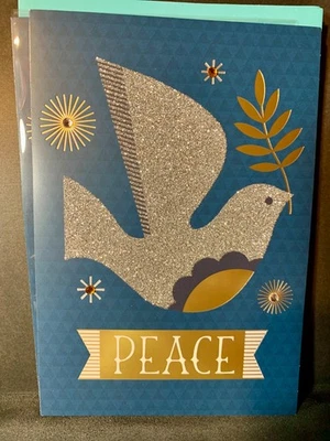 ¡Juego de 2! Tarjetas de Navidad! Sello Paloma Plata Acentos Dorados Estrás Paz Foto 1 de 4