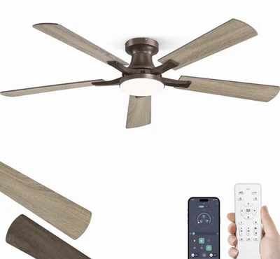 ZMISHIBO 52 Inch Ceiling Fan with Light App Remote Control Flush Mount 20W Quiet - Image 1 of 3