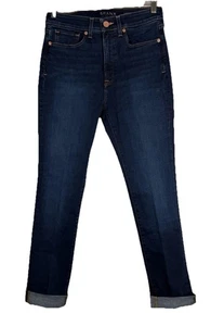 Jeans SPANX vita alta gamba dritta 5 tasche denim taglia 28 zip denim lavaggio scuro - Foto 1 di 11