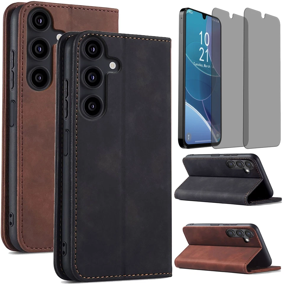 For Samsung Galaxy A14 4G/5G Leather Wallet Case Cover Privacy Screen Protector - Image 1 of 4