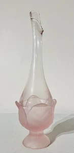 Vintage Viking Glass Swung Vase Pink with Frosted Cabbage Rose Base 31cm - Picture 1 of 4
