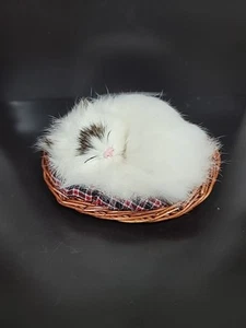 Vintage Real Rabbit Fur Sleeping Cat Figure Black & White - Picture 1 of 9