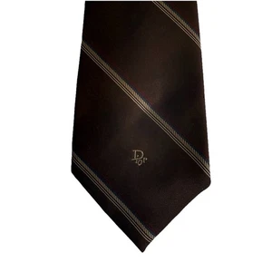 Christian Dior Men's Tie Vintage Silk Brown Striped - Imagen 1 de 7