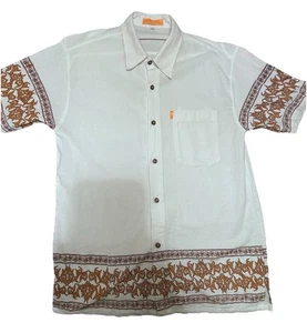 OZ Brand Button Down Kurzarm Leinen Hemd 1990’s Y2K Grunge Orange Fire Gr. M - Bild 1 von 10
