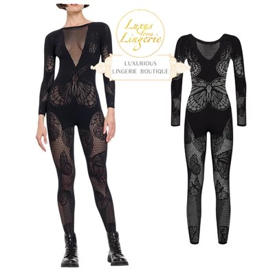 Mono De Red Mariposa De Wolford S Pequeño Negro Manga Larga Transparente - Imagen 1 de 4