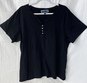 T-shirt Karen Scott coton noir taille 1X haut Henley manches courtes plus - Photo 1/5