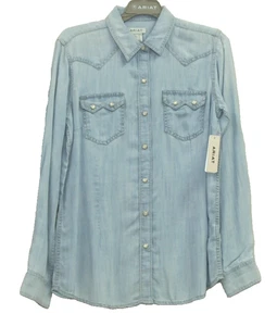 Ariat Women's Blues Snap Long Sleeve Shirt Bleached Chambray Blue sizeM - Picture 1 of 4