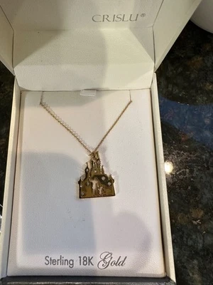 WALT DISNEY AND MICKEY FANTASYLAND CASTLE  NECKLACE BY CRISLU NEW GOLD - Image 1 of 4