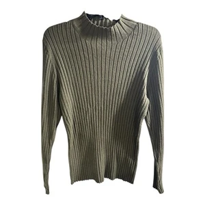 Suéter Top Cyrus Verde Oliva Acanalado Silencioso Lujo Cuello Embudo Talla L - Imagen 1 de 7